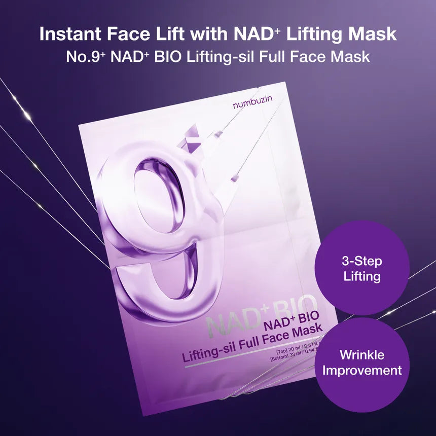Numbuzin N° 9 NAD Bio Lifting-sil Lot de 4 feuilles pour le visage complet (+ bande de levage en tissu)
