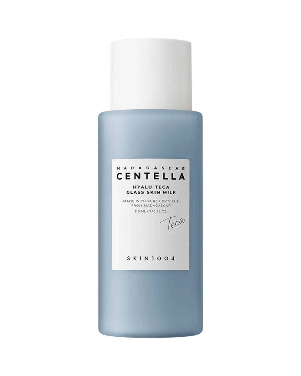 K-beauty glow Madagascar Centella Hyalu-Teca Glass Skin Milk in een blauwe fles voor hydraterende gezichtsverzorging