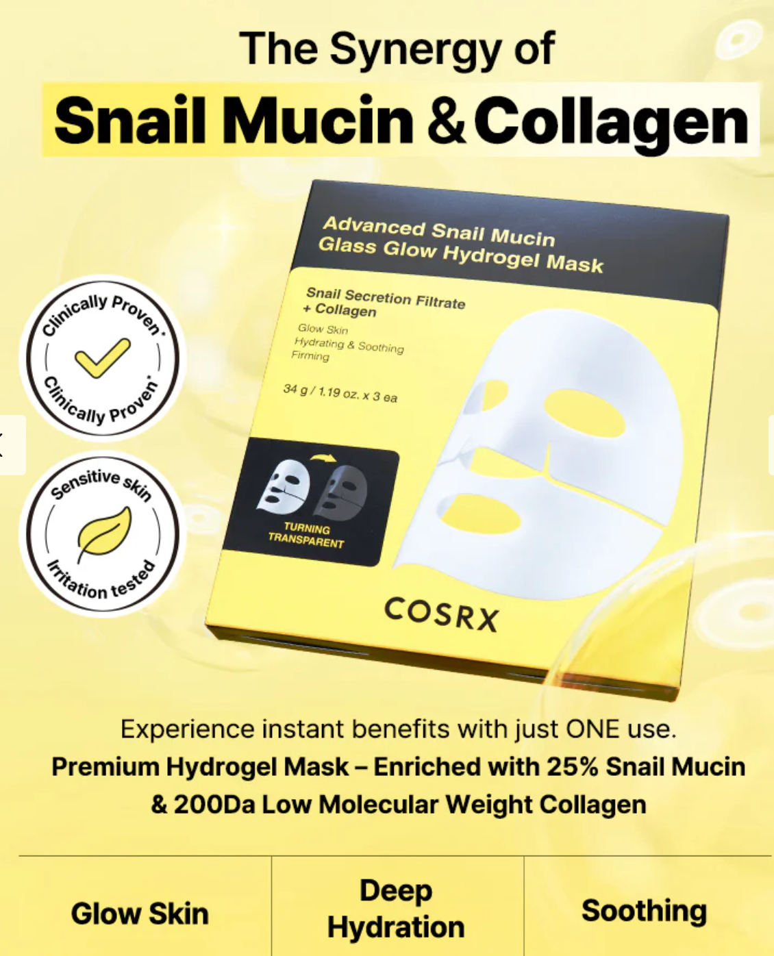 Geavanceerd slakkenslijm glas glow hydrogel masker