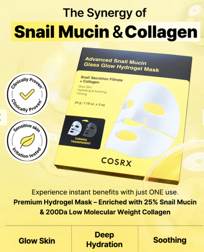 Geavanceerd slakkenslijm glas glow hydrogel masker