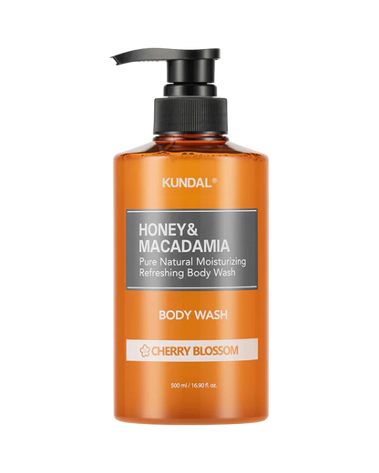 K-beauty glow Honey & Macadamia Pure Natural Moisturizing Refreshing Body Wash met kersenbloesemgeur, 500 ml.