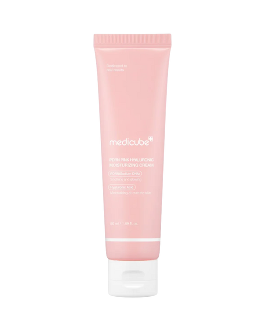 K-beauty glow PDRN Pink Hyaluronic Moisturizing Cream tube met PDRN en hyaluronzuur voor hydratatie en elasticiteit.